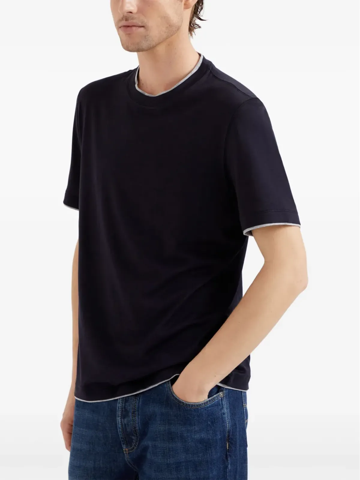 Brunello Cucinelli コントラストトリム ジャージーTシャツ - ブルー - 画像2