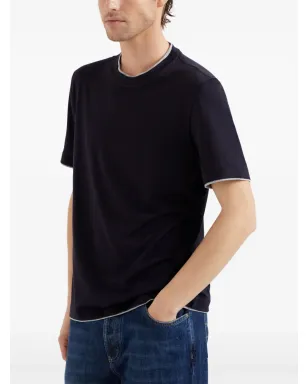 Brunello Cucinelli コントラストトリム ジャージーTシャツ - ブルー - サムネイル2