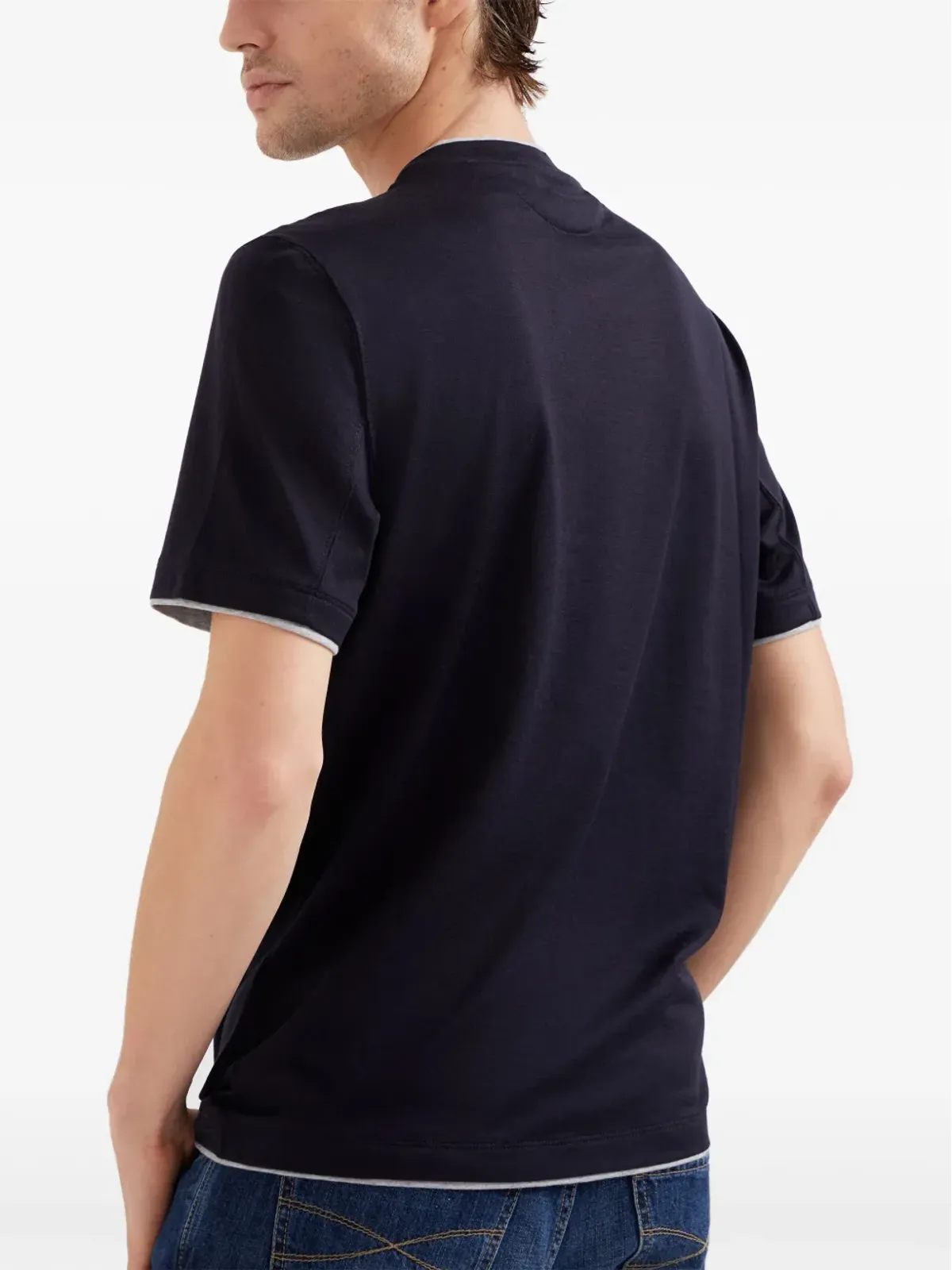 Brunello Cucinelli コントラストトリム ジャージーTシャツ - ブルー - 画像3