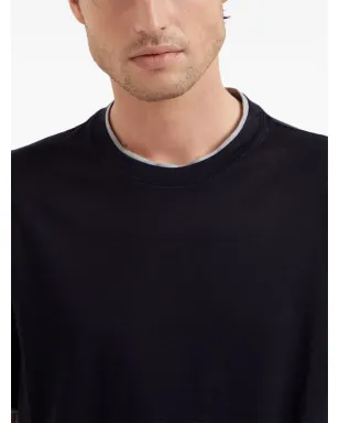 Brunello Cucinelli コントラストトリム ジャージーTシャツ - ブルー - サムネイル4
