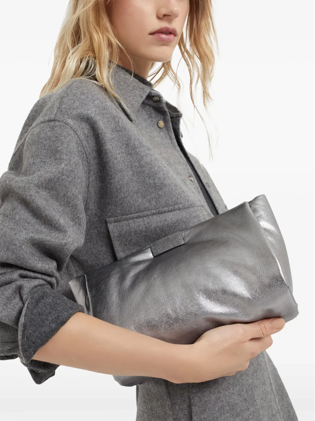 Brunello Cucinelli ラメ加工カーフスキン クラッチバッグ - 画像2