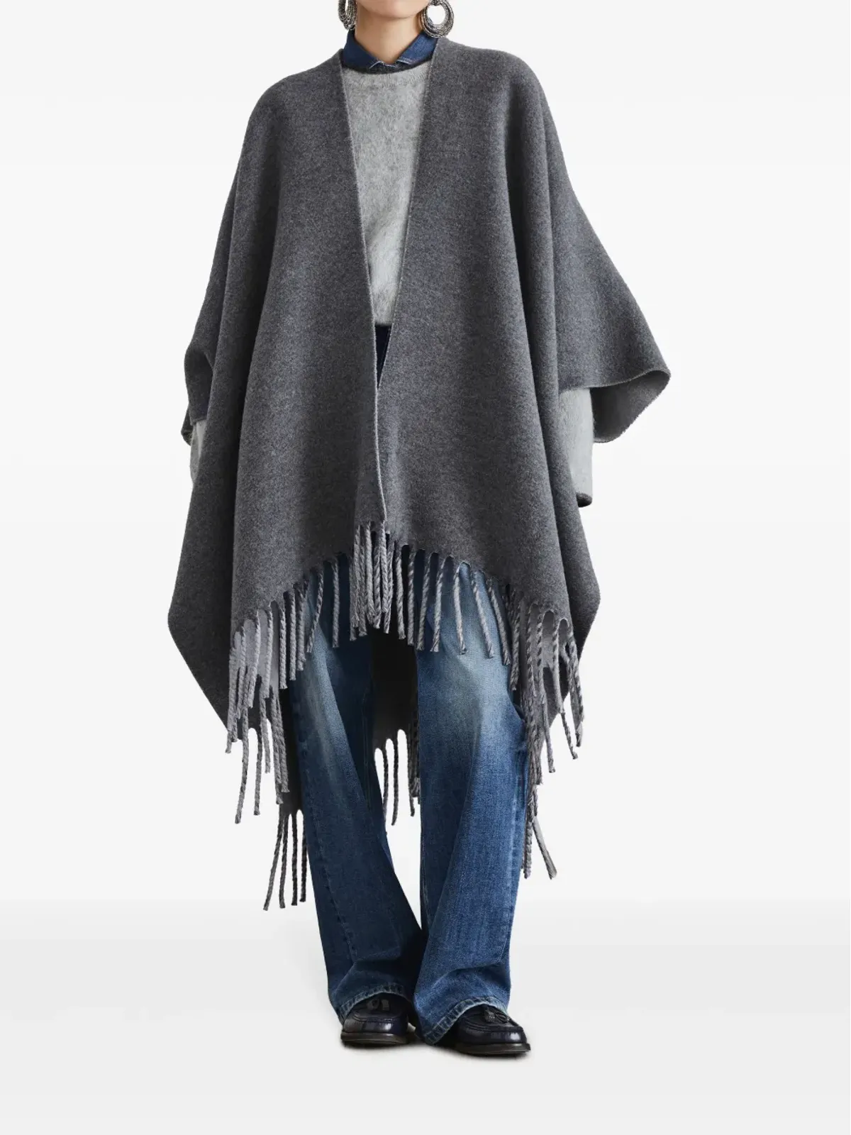 Brunello Cucinelli フリンジ付き ウール-カシミヤ ケープ - 画像2