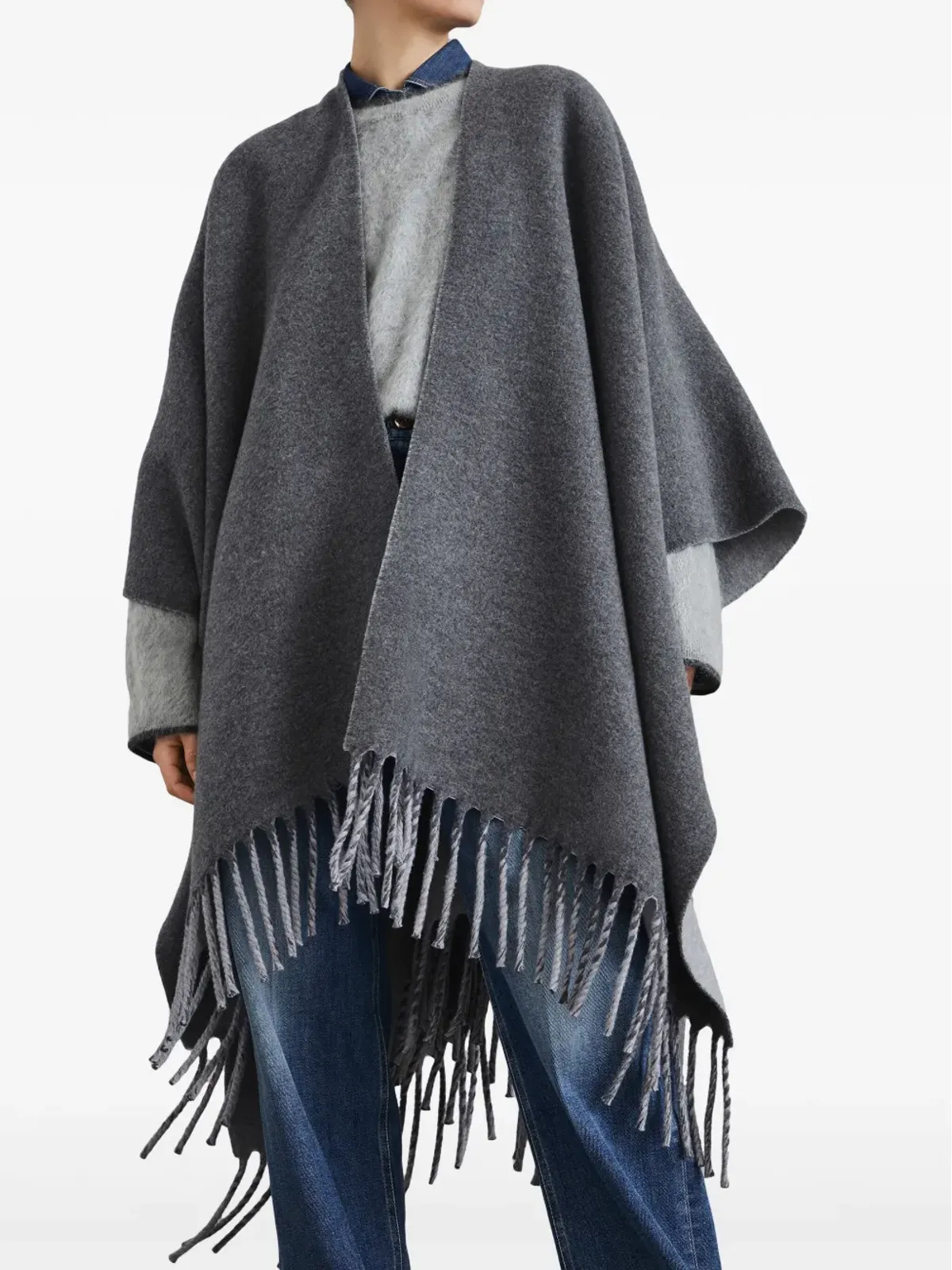 Brunello Cucinelli フリンジ付き ウール-カシミヤ ケープ - 画像3