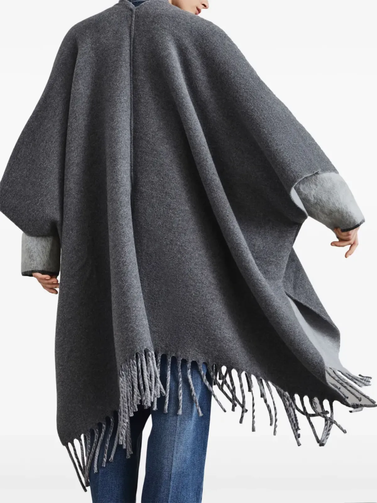 Brunello Cucinelli フリンジ付き ウール-カシミヤ ケープ - 画像4