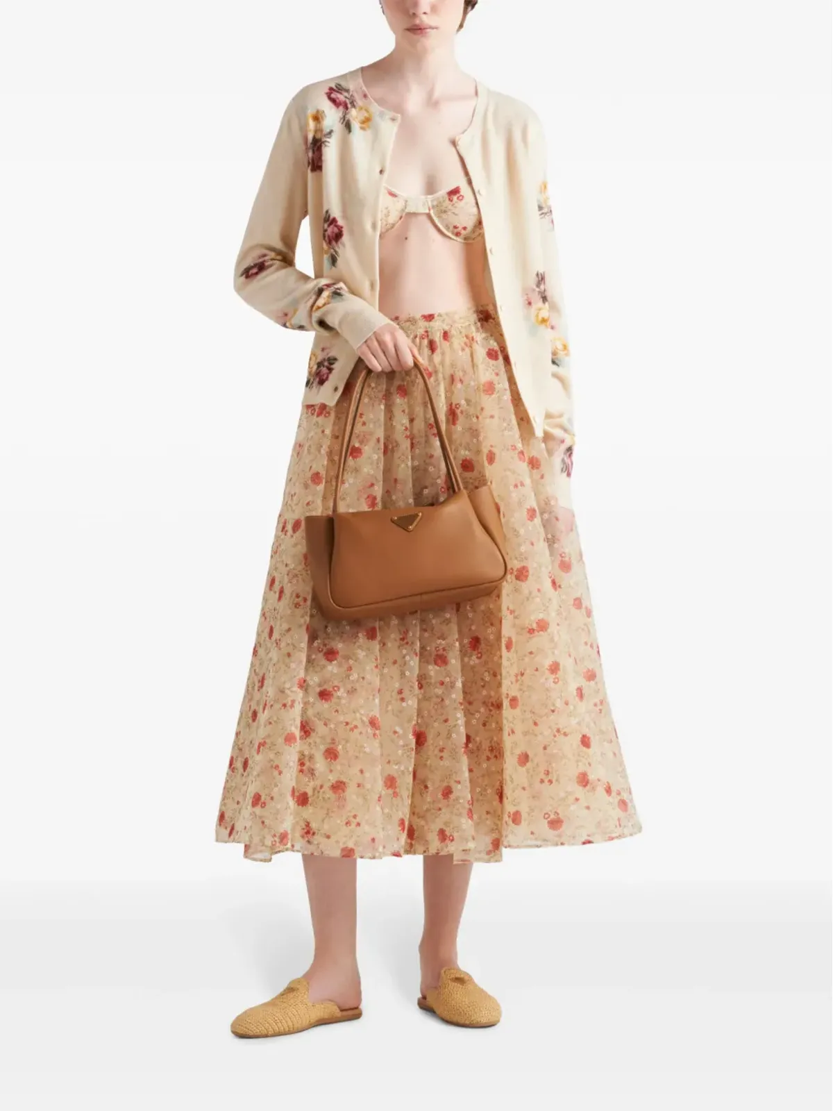 Prada フローラルプリント ウール カーディガン（ニュートラル系） - 画像2