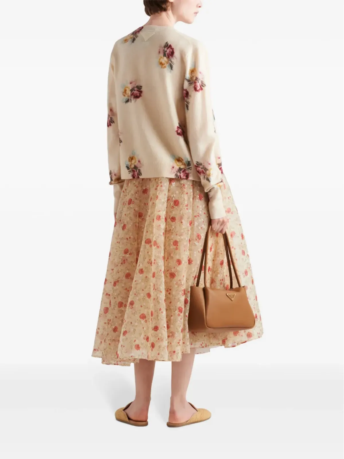Prada フローラルプリント ウール カーディガン（ニュートラル系） - 画像3
