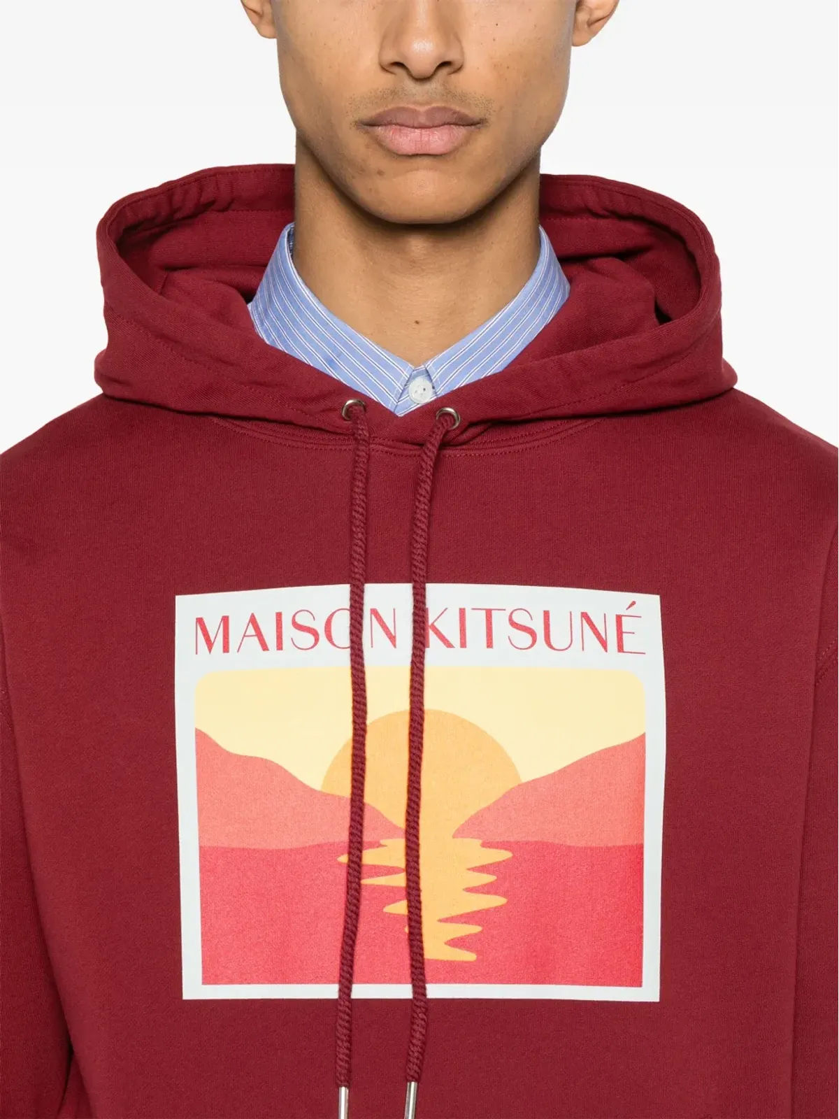 Maison Kitsuné サンセット ポストカード コットン フーディー レッド - 画像5