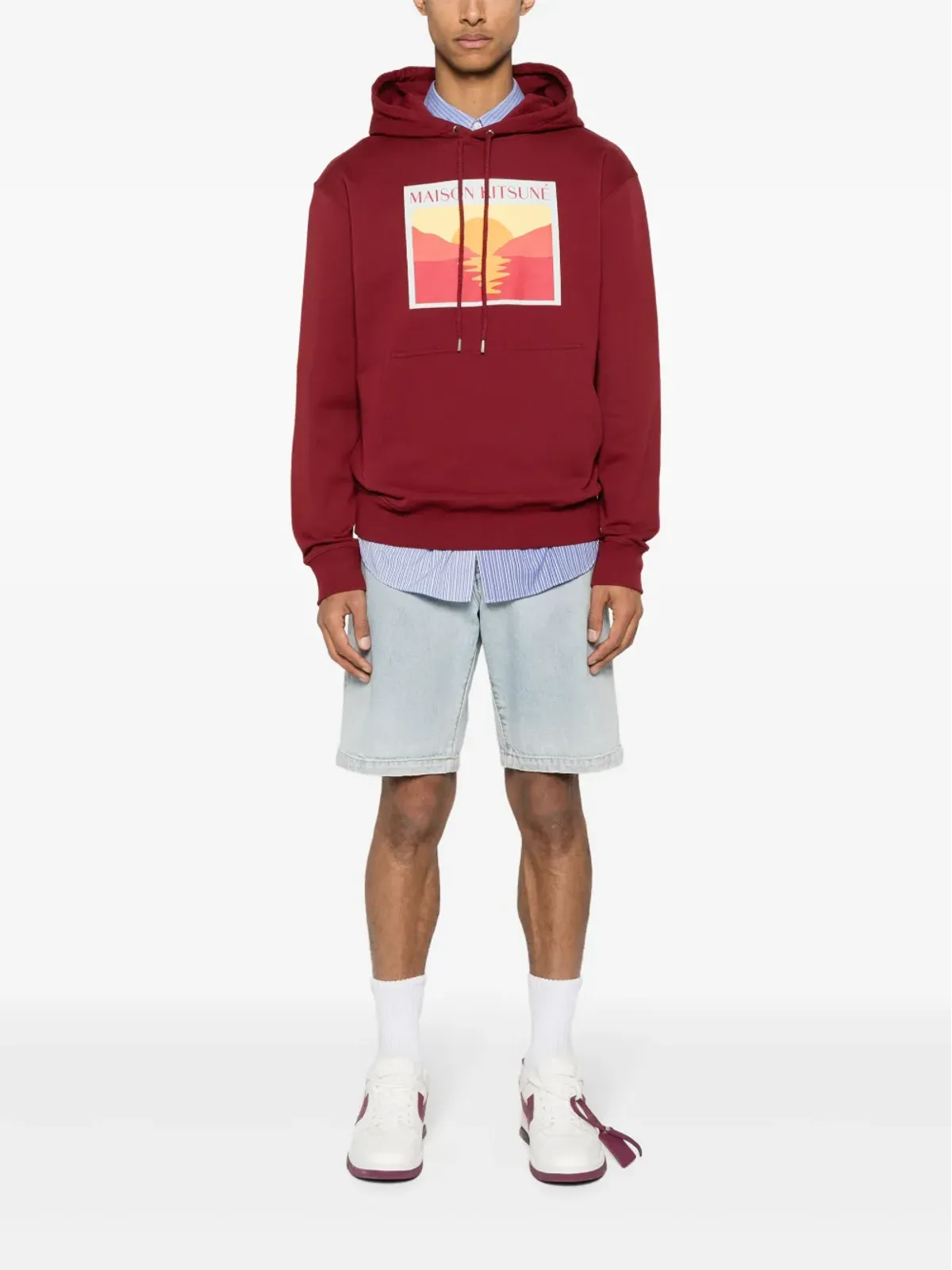 Maison Kitsuné サンセット ポストカード コットン フーディー レッド - 画像2
