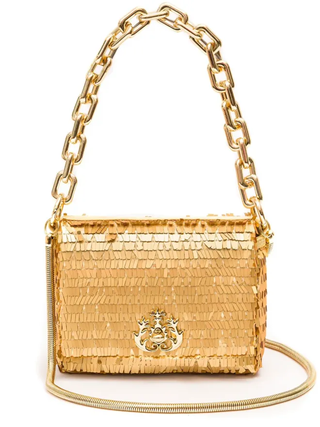 Isla Isla logo-plaque shoulder bag - Goldの商品画像