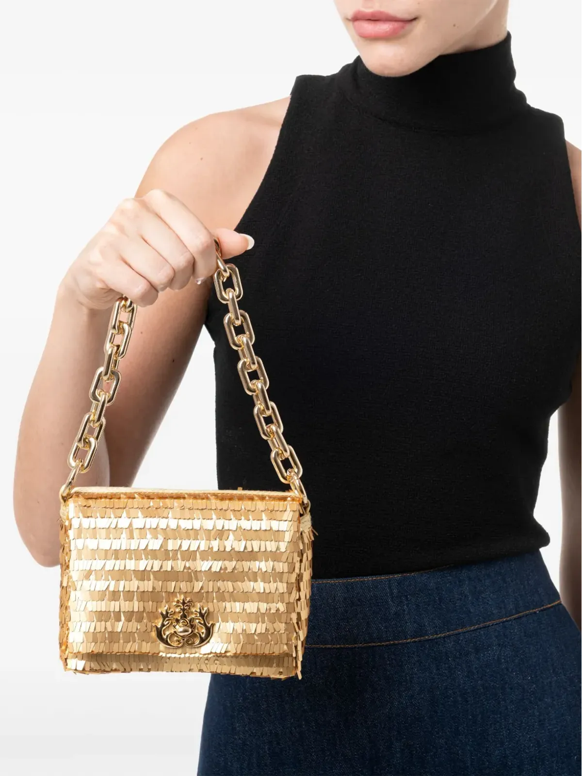 Isla logo-plaque shoulder bag - Gold - 画像2