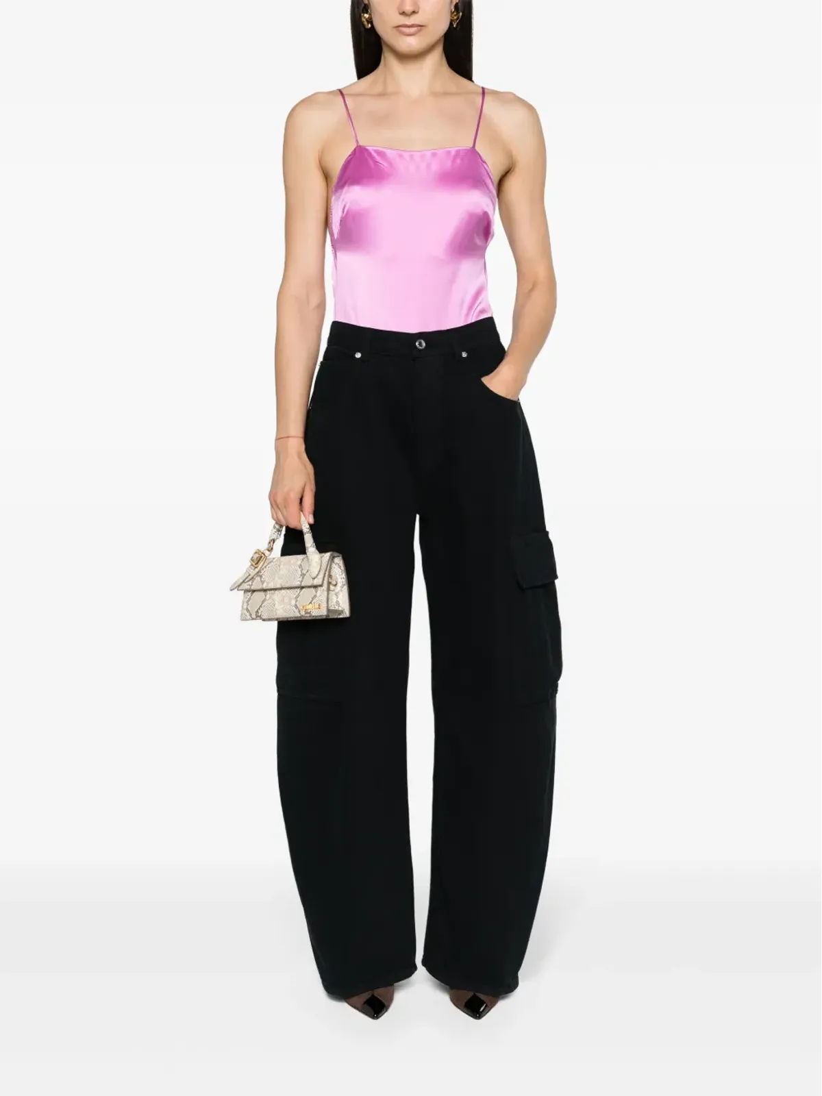Max Mara スクエアネック シルク ボディースーツ ピンク - 画像2