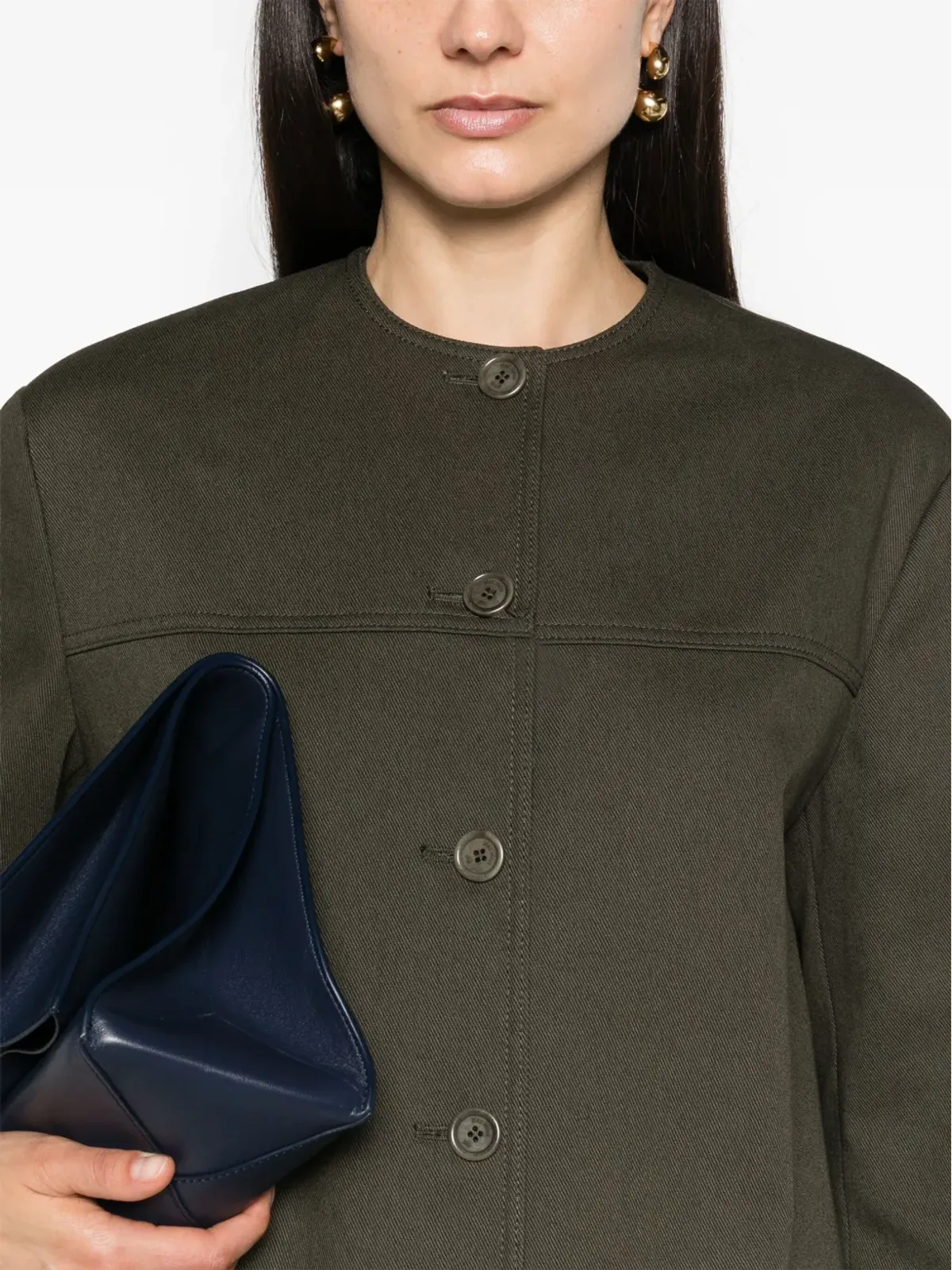 Max Mara Recital ツイル シャツジャケット オリーブグリーン - 画像5