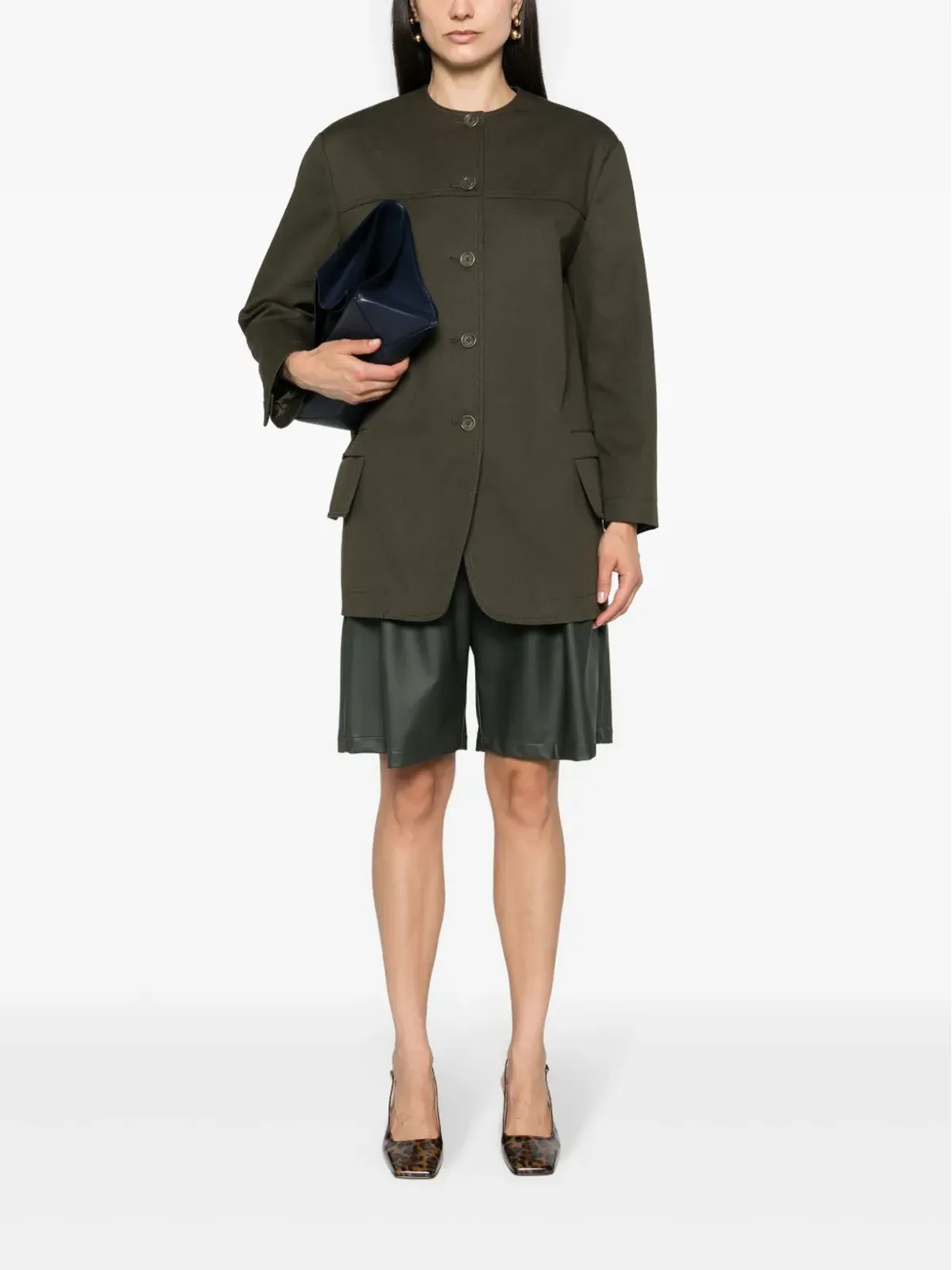 Max Mara Recital ツイル シャツジャケット オリーブグリーン - 画像2