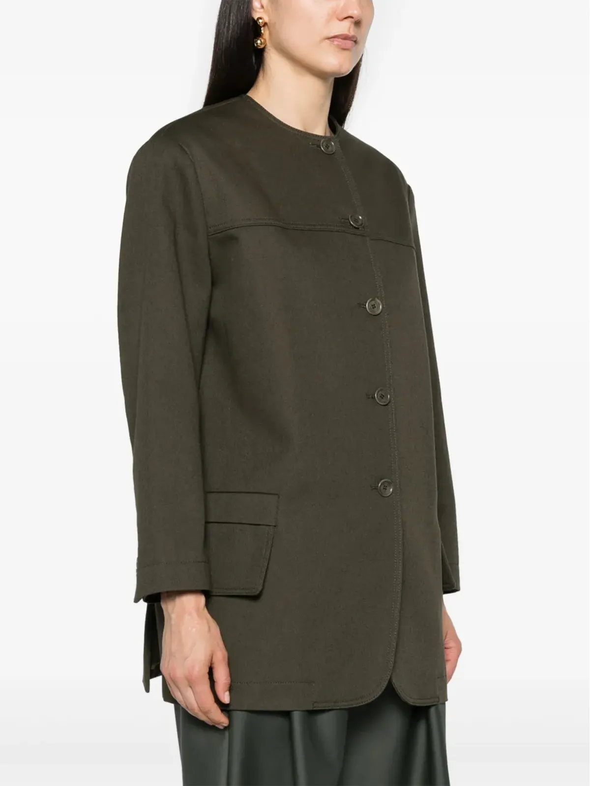 Max Mara Recital ツイル シャツジャケット オリーブグリーン - 画像3