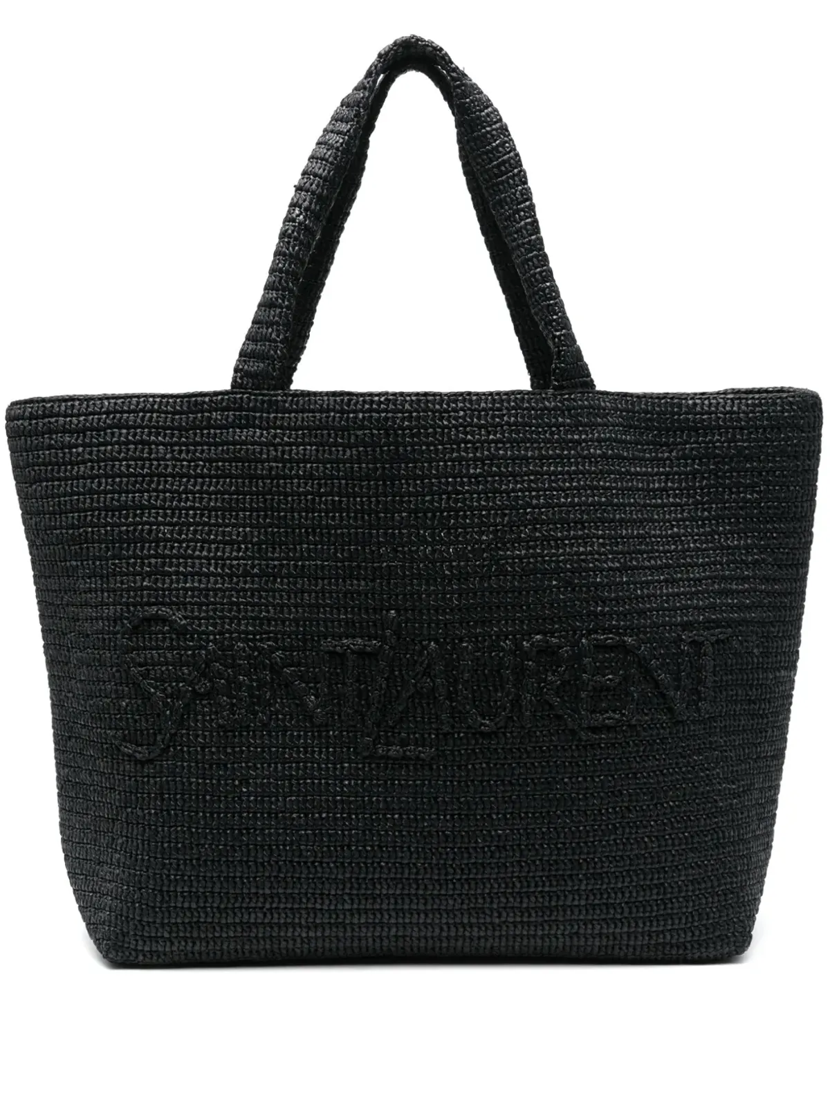 Saint Laurent ロゴ型押し ラフィア トートバッグ - ブラック - 画像1