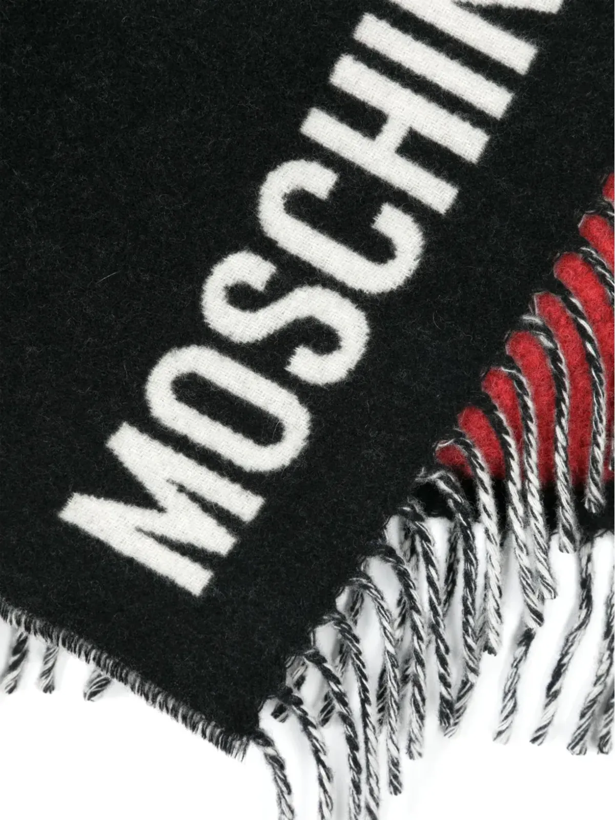 Moschino ロゴ入りインターシャ編みウールスカーフ - ブラック - 画像3
