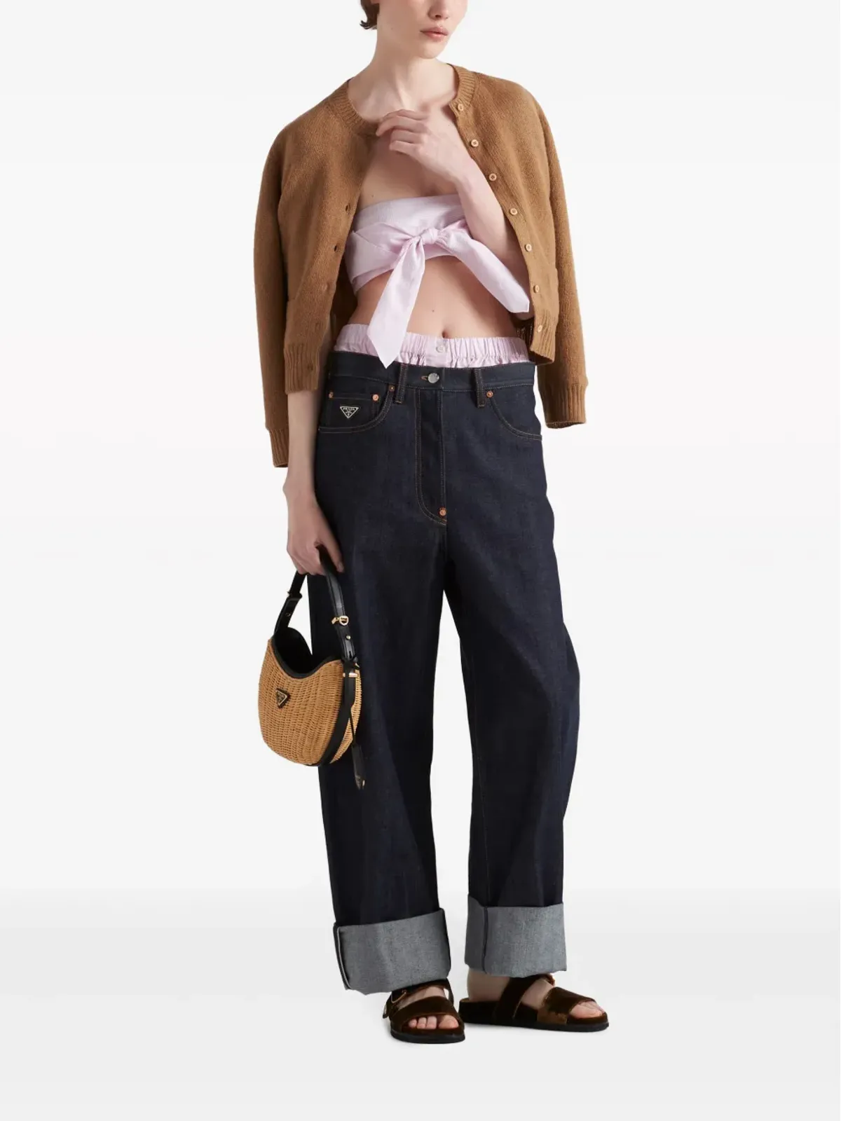 Prada ラウンドネック ウールニット カーディガン ブラウン - 画像2