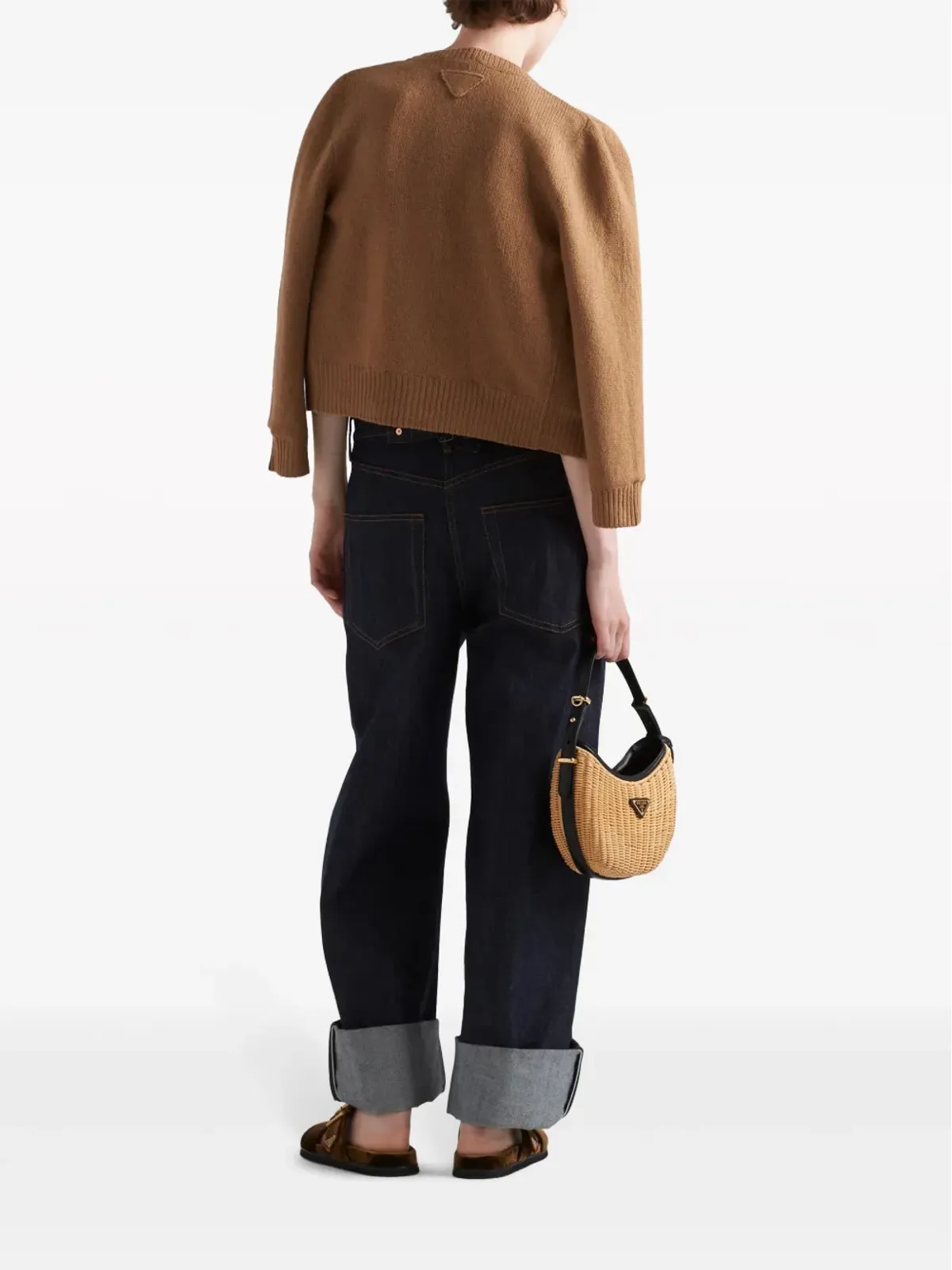 Prada ラウンドネック ウールニット カーディガン ブラウン - 画像4