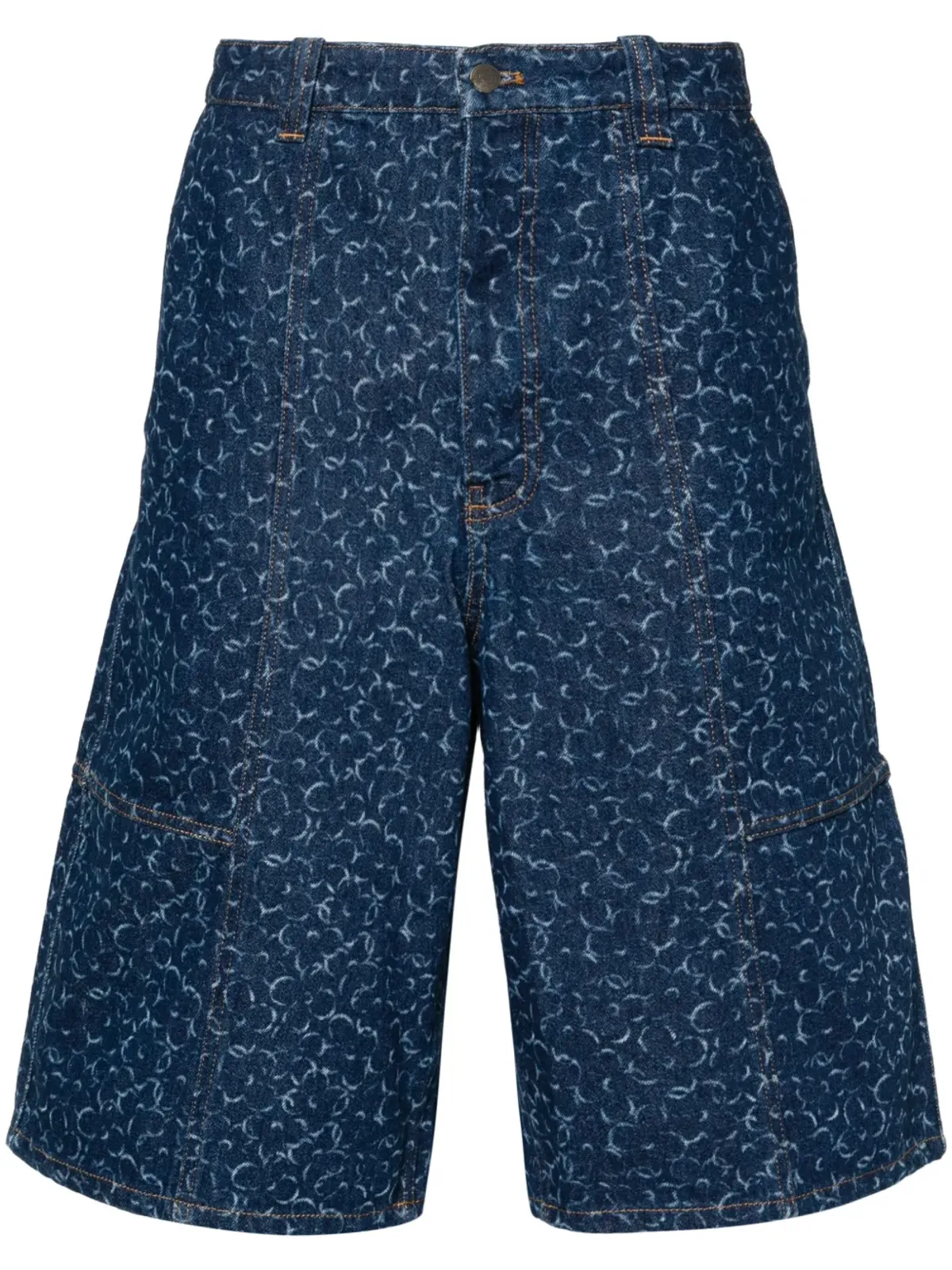 Maison Kitsuné デニムショーツ アブストラクトデイジー柄 ブルー - 画像1