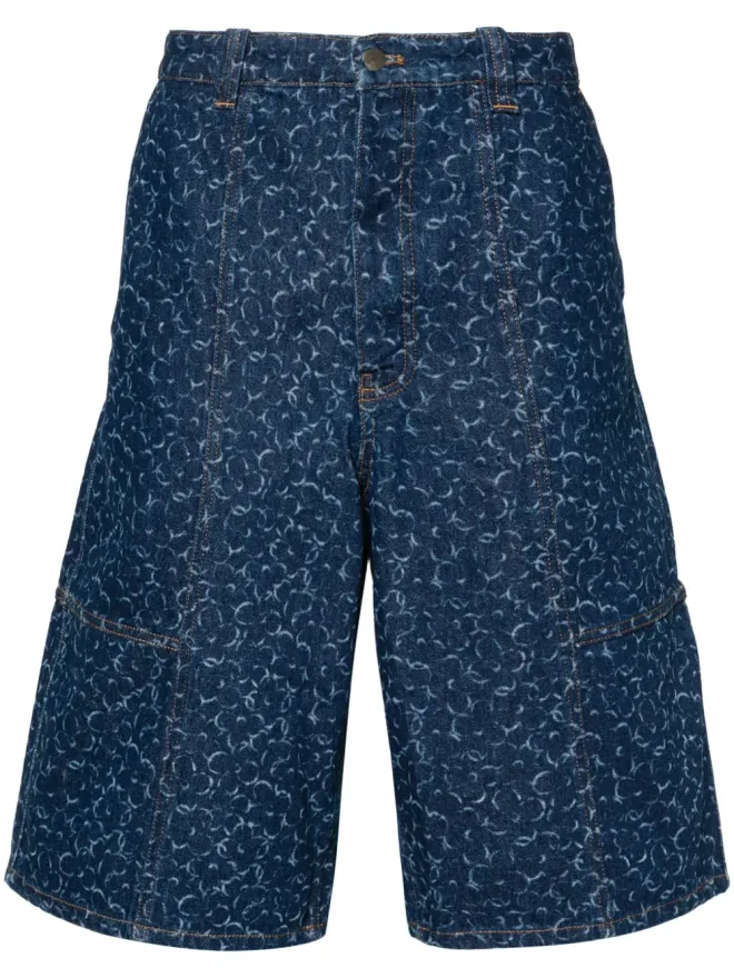 Maison Kitsuné Maison Kitsuné デニムショーツ アブストラクトデイジー柄 ブルーの商品画像