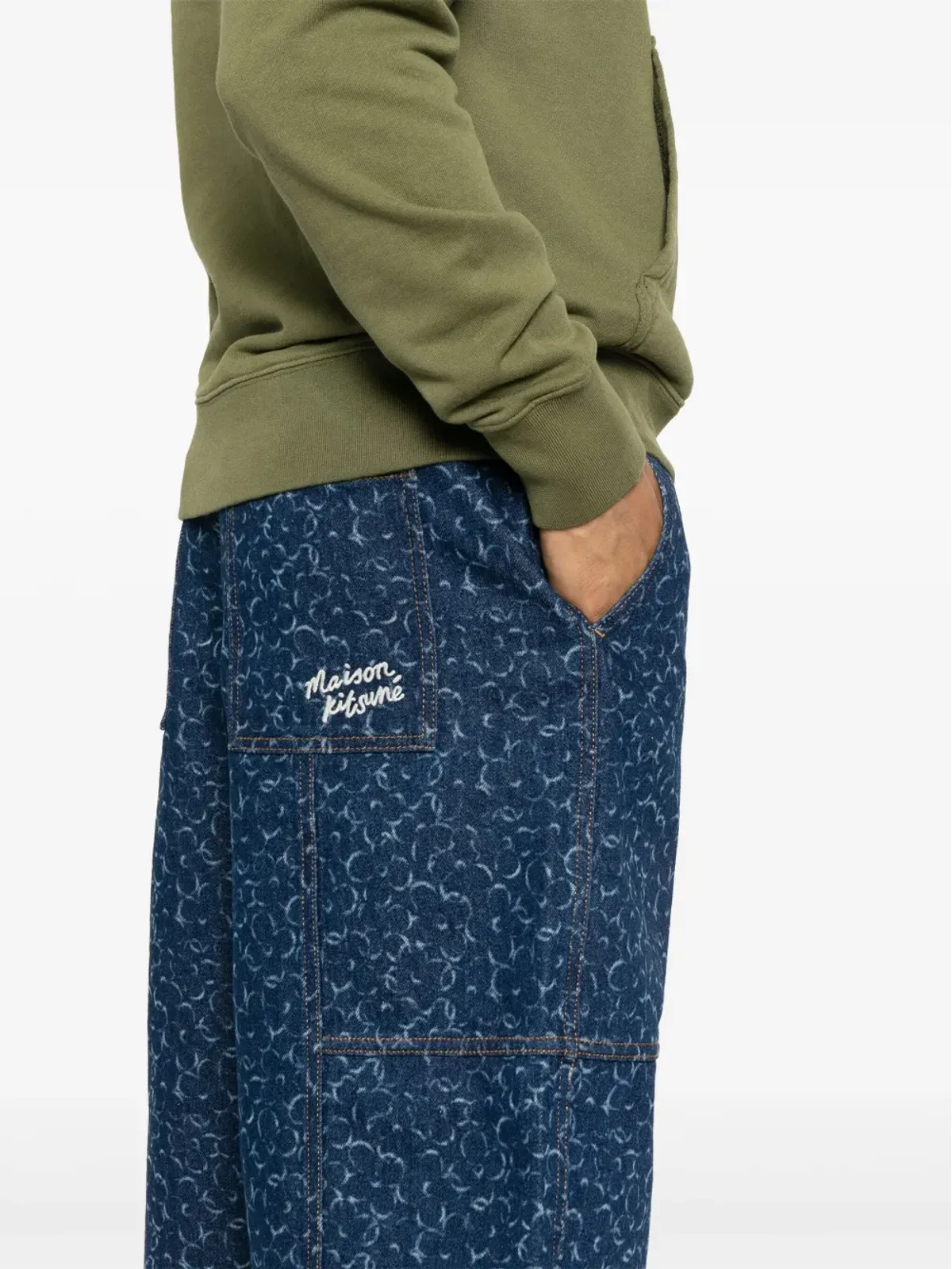 Maison Kitsuné デニムショーツ アブストラクトデイジー柄 ブルー - 画像5