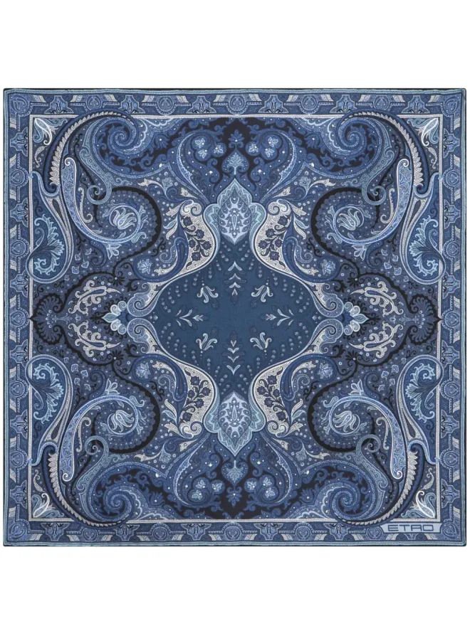 ETRO ETRO プリント シルク ポケットスクエア ブルーの商品画像