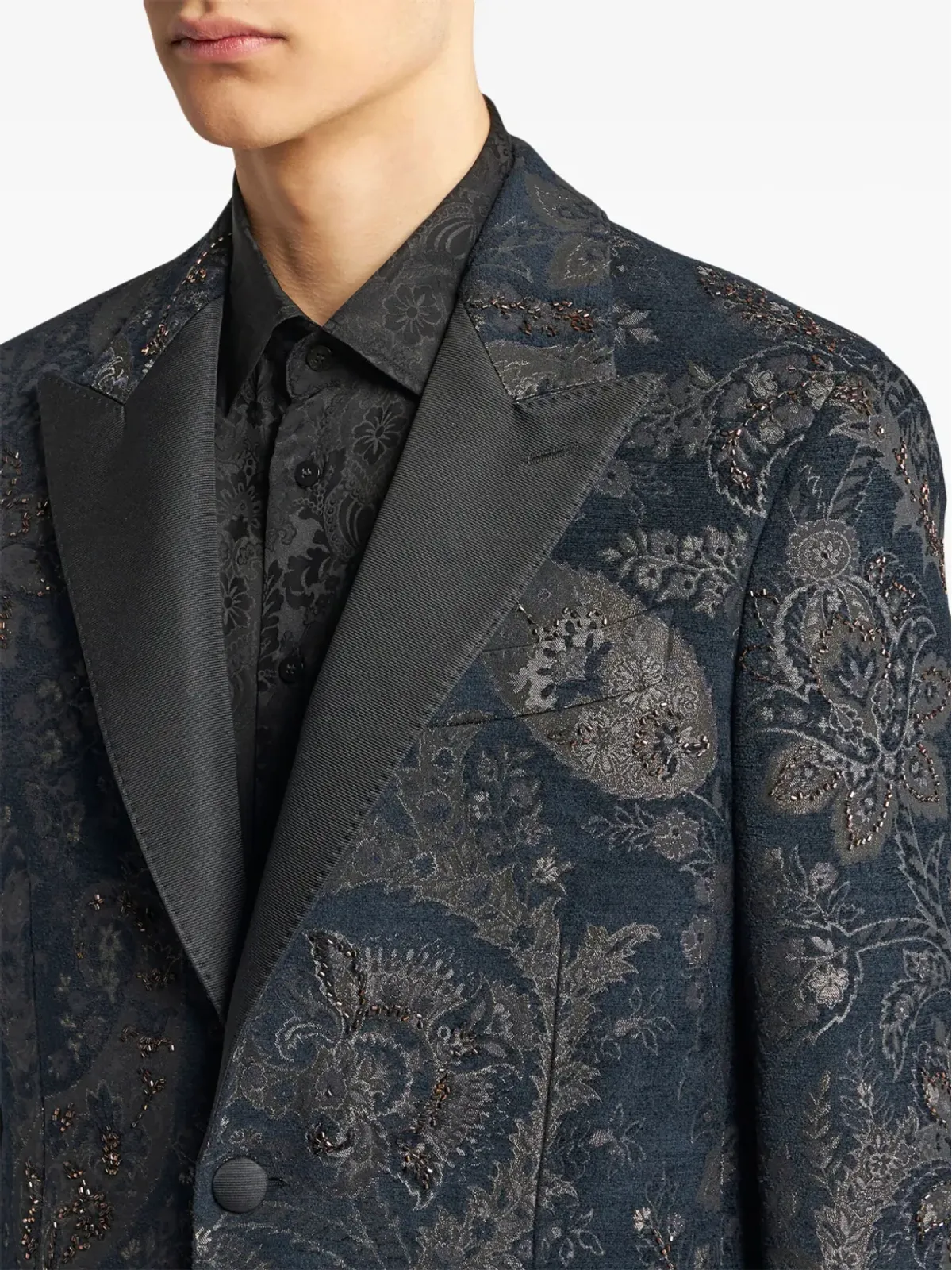 ETRO ピークラペル ジャガード ブレザー ブルー - 画像4