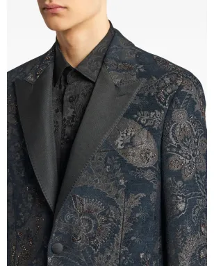 ETRO ピークラペル ジャガード ブレザー ブルー - サムネイル4