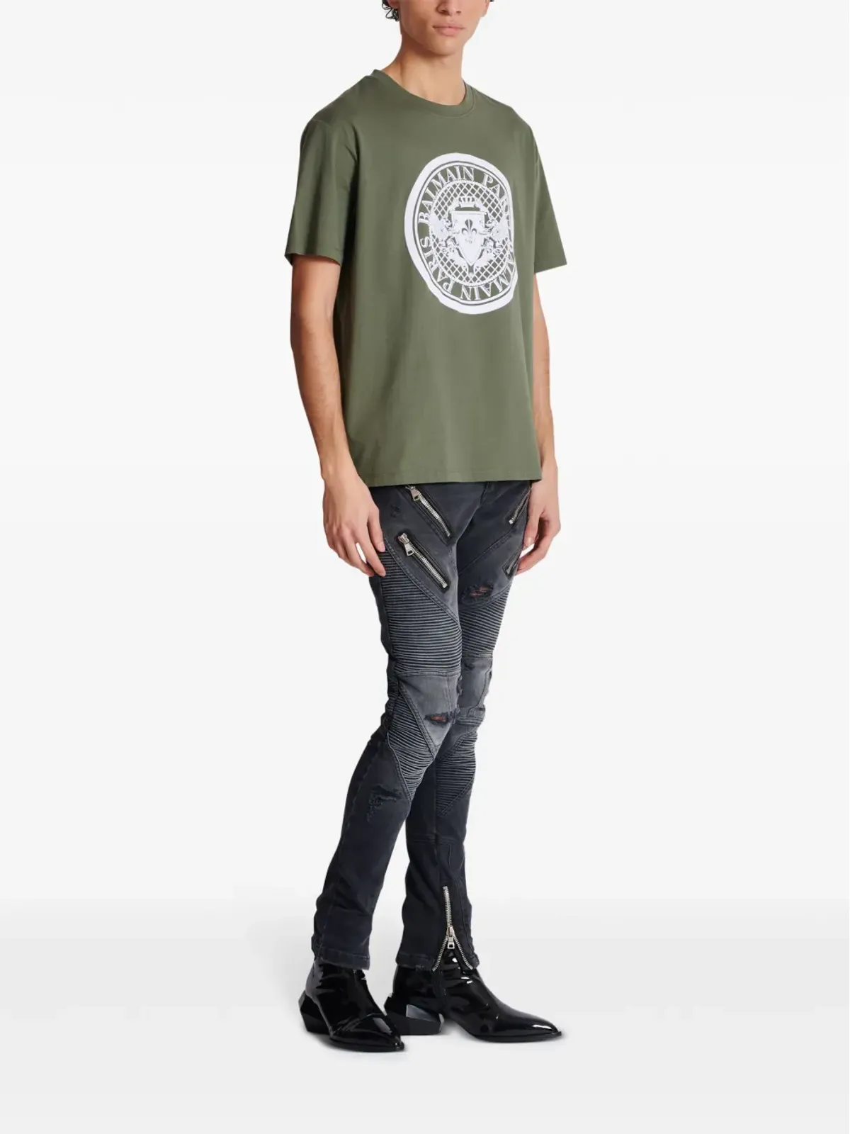 Balmain コインプリント コットン Tシャツ - グリーン - 画像3