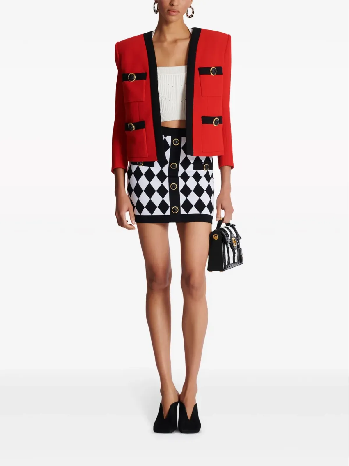 Balmain ダイヤモンド柄インターシャニットミニスカート - 画像2