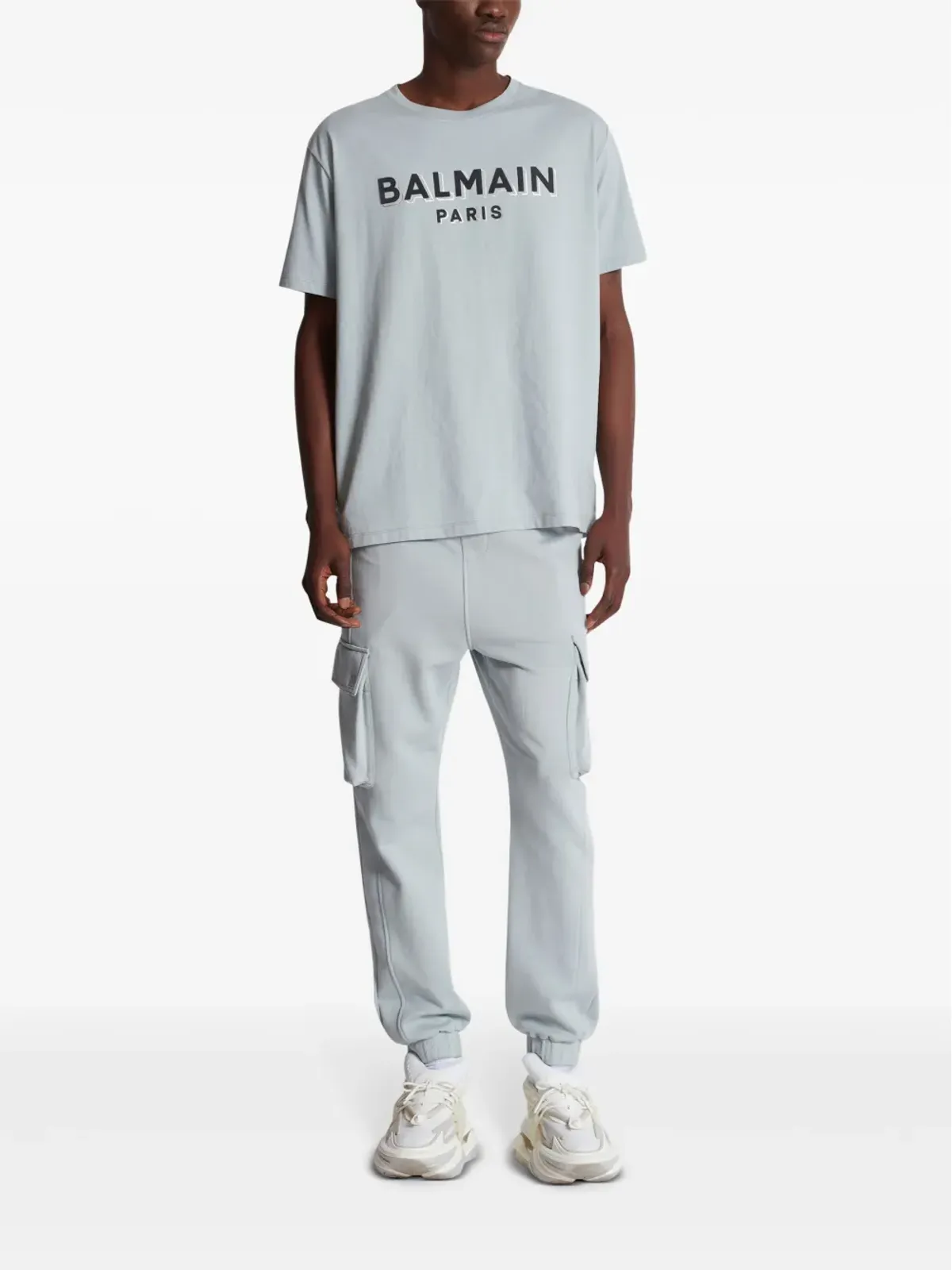 Balmain ロゴプリント コットン カーゴ トラックパンツ - グレー - 画像2