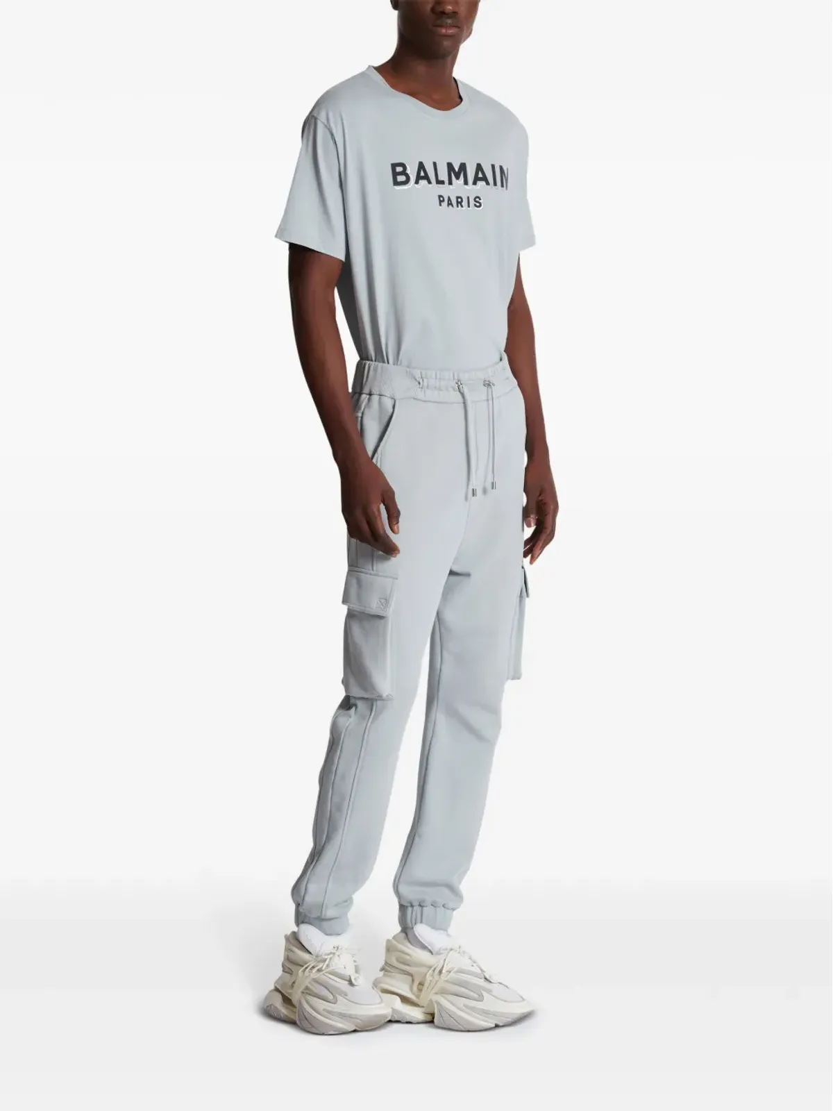 Balmain ロゴプリント コットン カーゴ トラックパンツ - グレー - 画像3