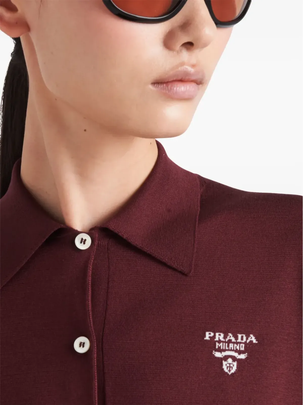 Prada 刺繍ロゴ入り シルク ポロシャツ - 画像3