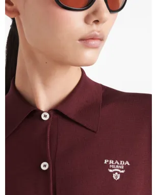 Prada 刺繍ロゴ入り シルク ポロシャツ - サムネイル3