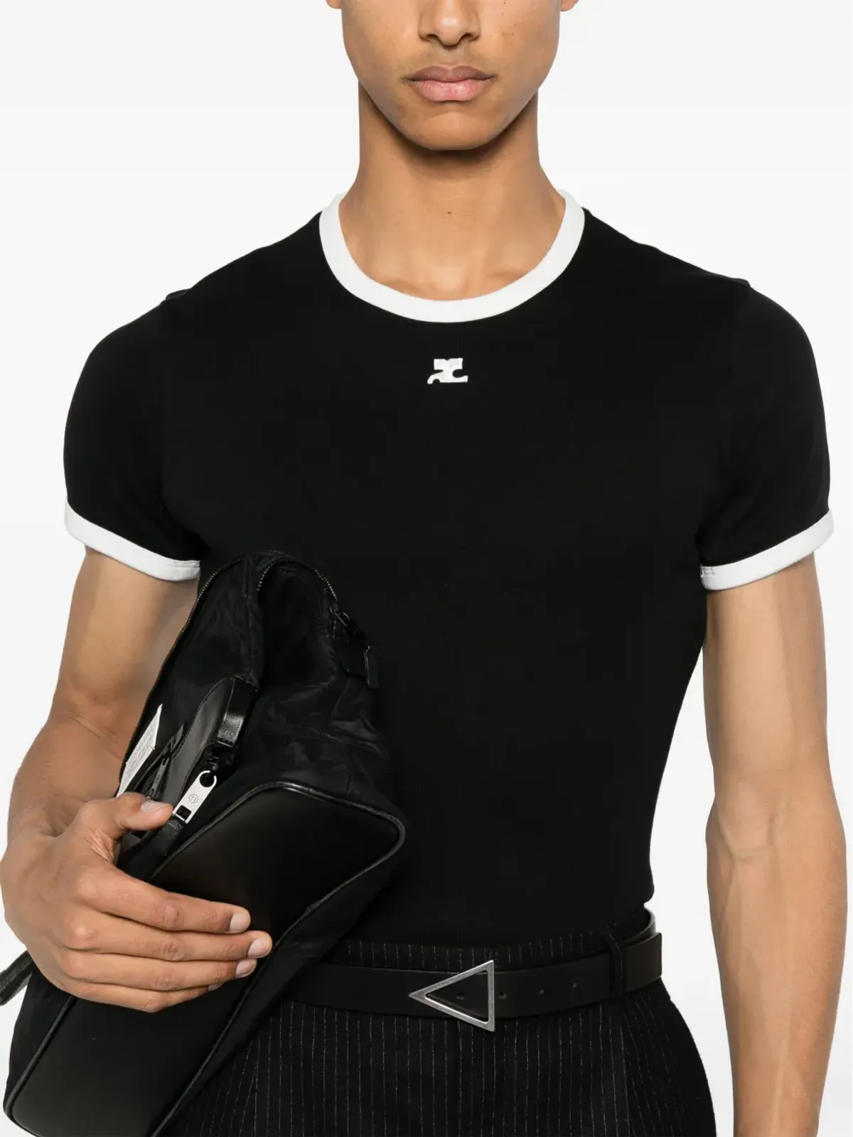 Courrèges コントラストコットンTシャツ ブラック - 画像5