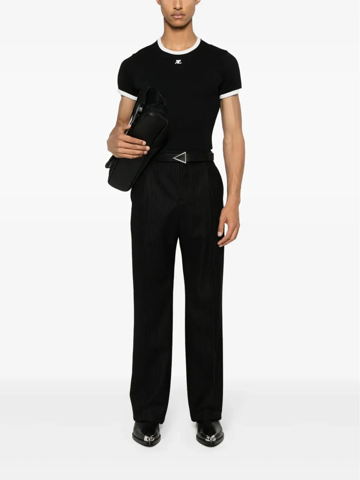 Courrèges コントラストコットンTシャツ ブラック - 画像2
