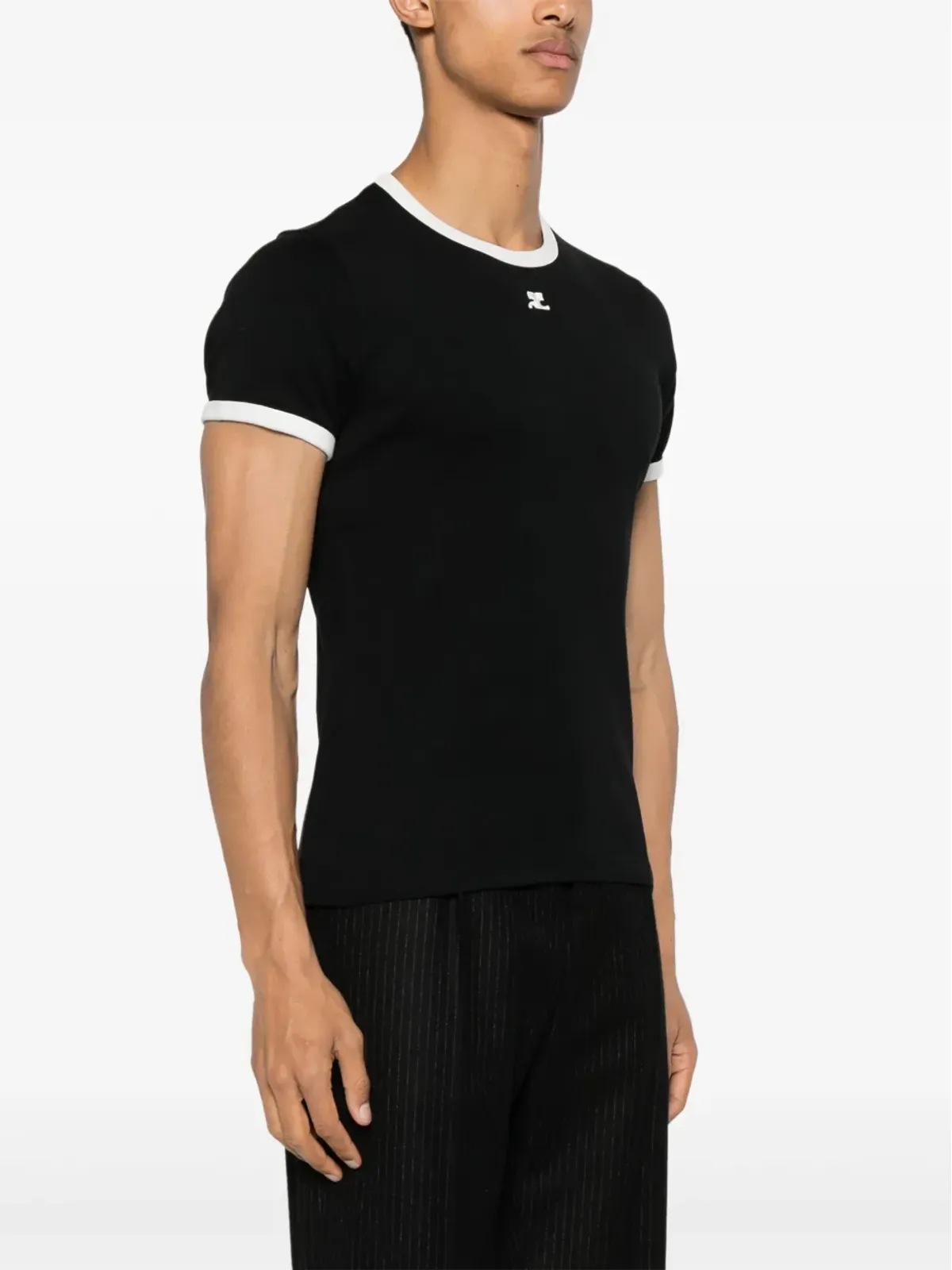 Courrèges コントラストコットンTシャツ ブラック - 画像3