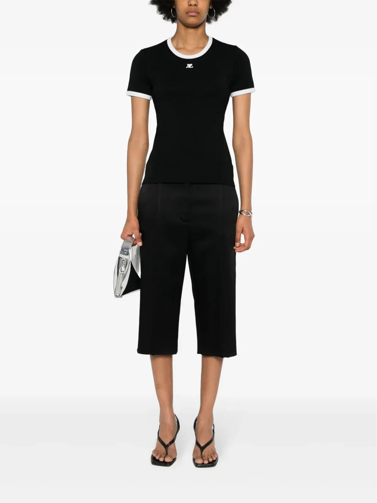 Courrèges ロゴパッチ・コントラストトリム Tシャツ - ブラック - 画像2