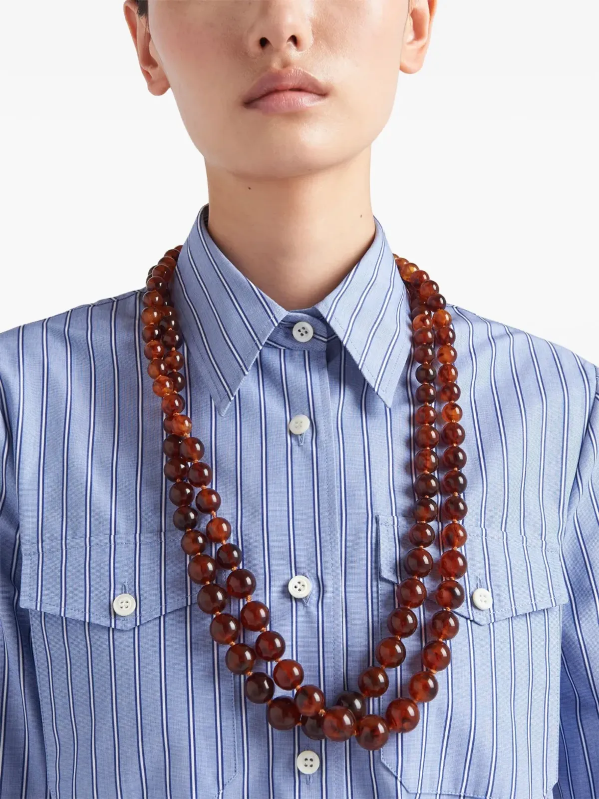 Prada ストライプ柄のシャンブレー シャツドレス ブルー - 画像5