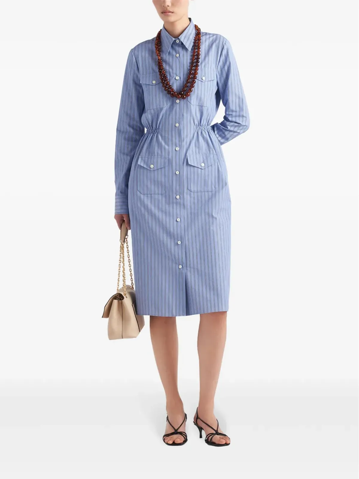 Prada ストライプ柄のシャンブレー シャツドレス ブルー - 画像2