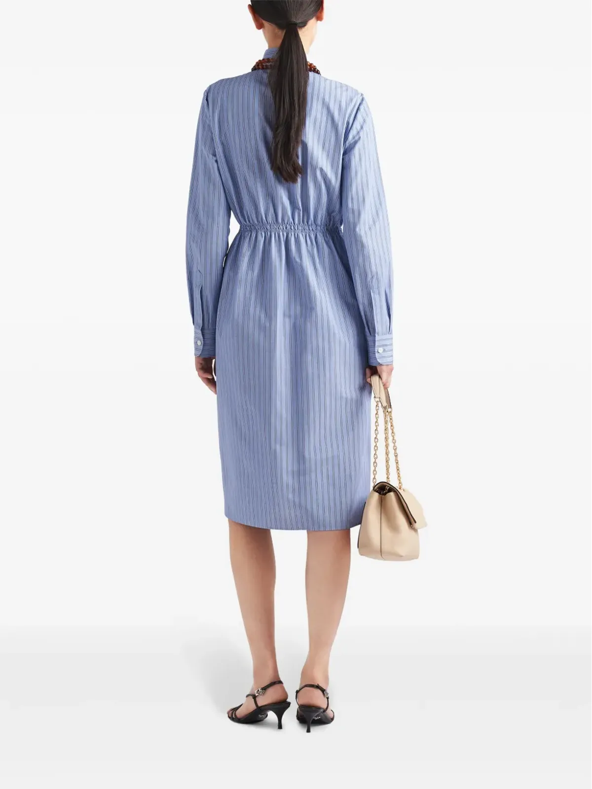 Prada ストライプ柄のシャンブレー シャツドレス ブルー - 画像3