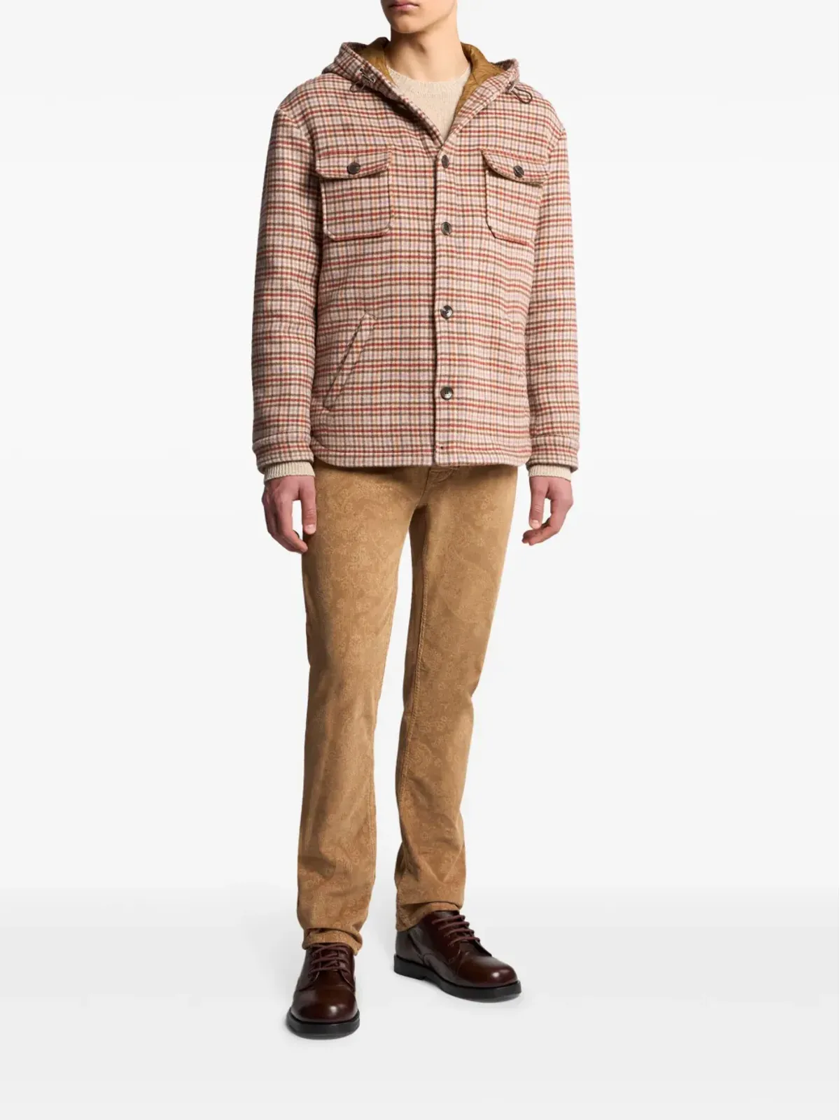 ETRO タータンチェック柄 フード付き シャツジャケット - ピンク - 画像2