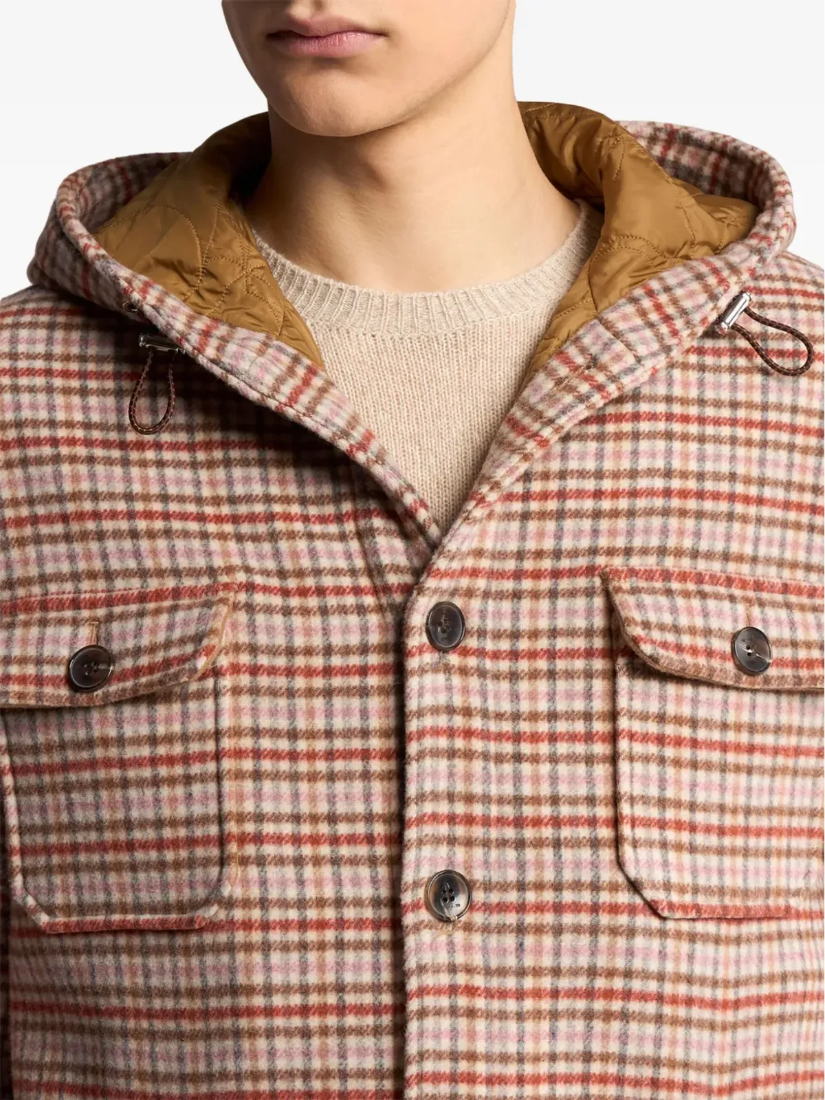 ETRO タータンチェック柄 フード付き シャツジャケット - ピンク - 画像4