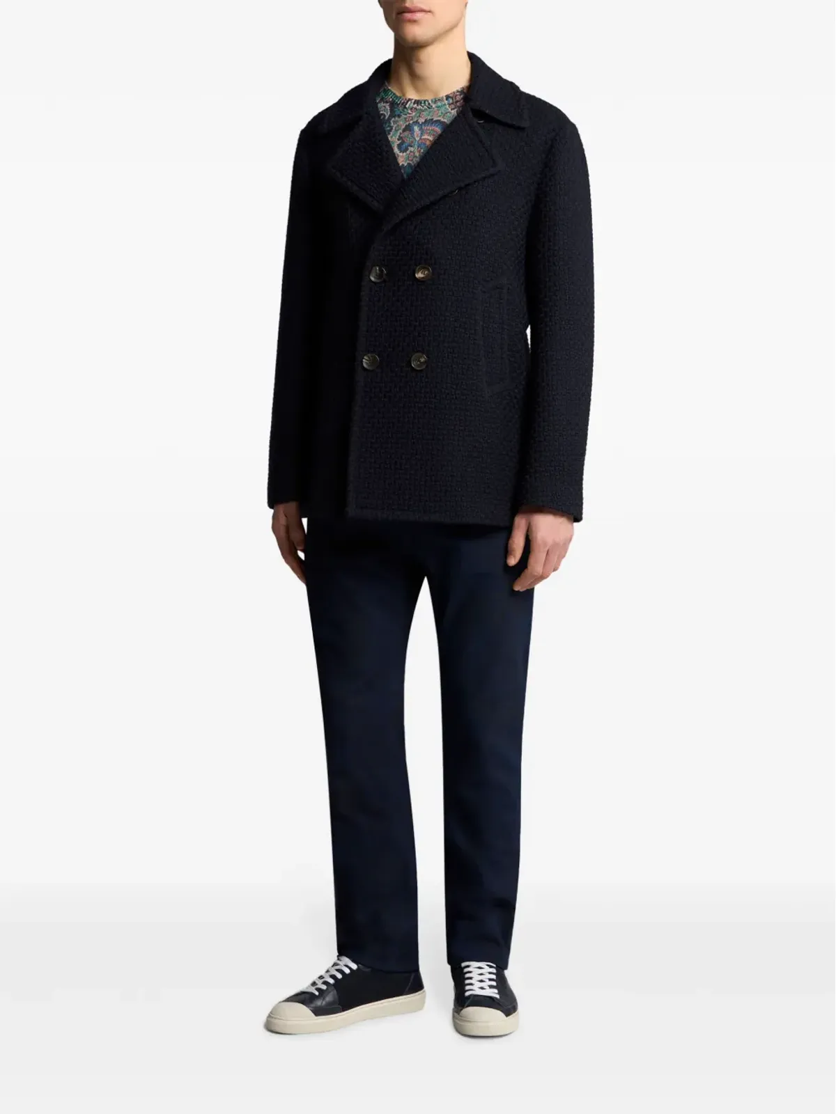 ETRO ダブルブレスト ウール ピーコート - ブルー - 画像5