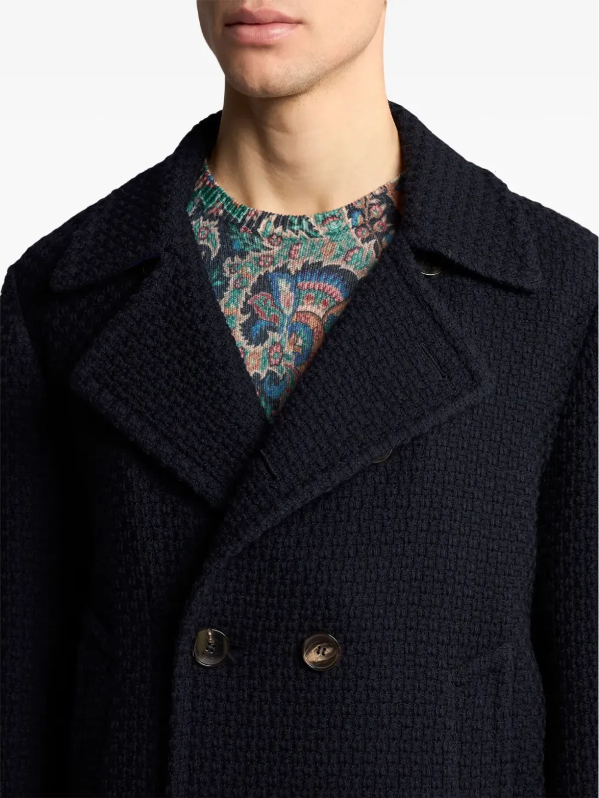 ETRO ダブルブレスト ウール ピーコート - ブルー - 画像4