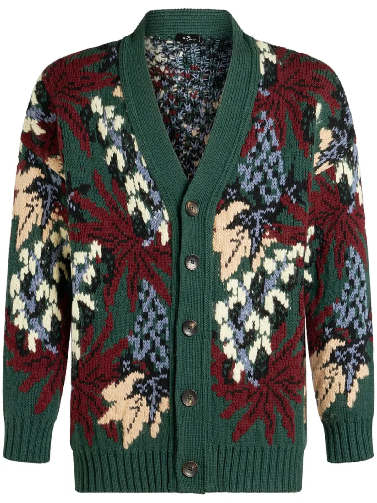 ETRO Vネック ジャカード カーディガン - グリーン - 画像1