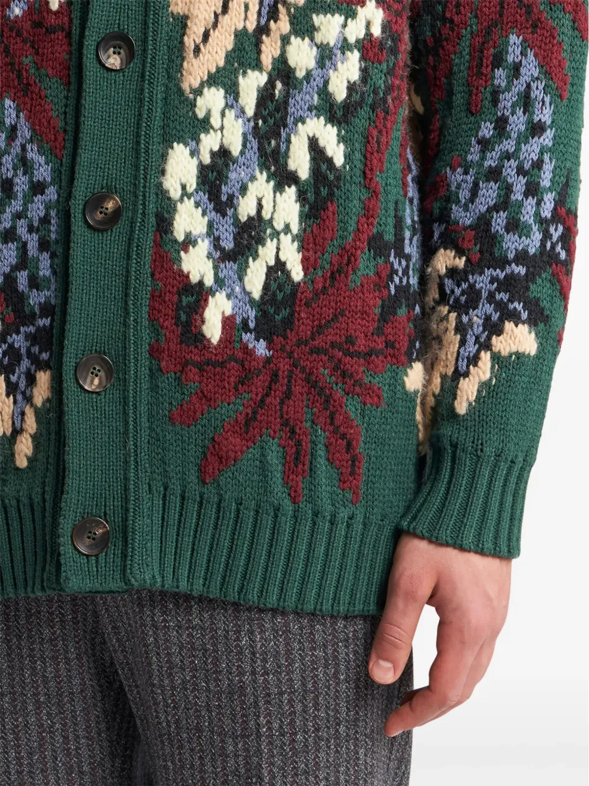 ETRO Vネック ジャカード カーディガン - グリーン - 画像5