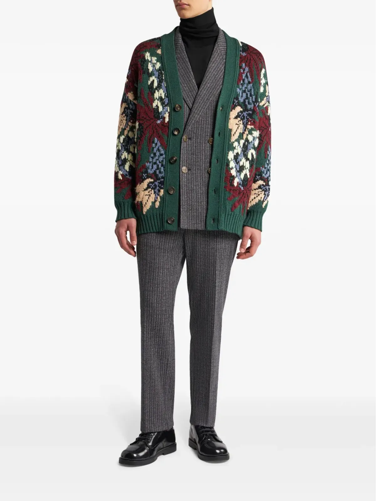 ETRO Vネック ジャカード カーディガン - グリーン - 画像2