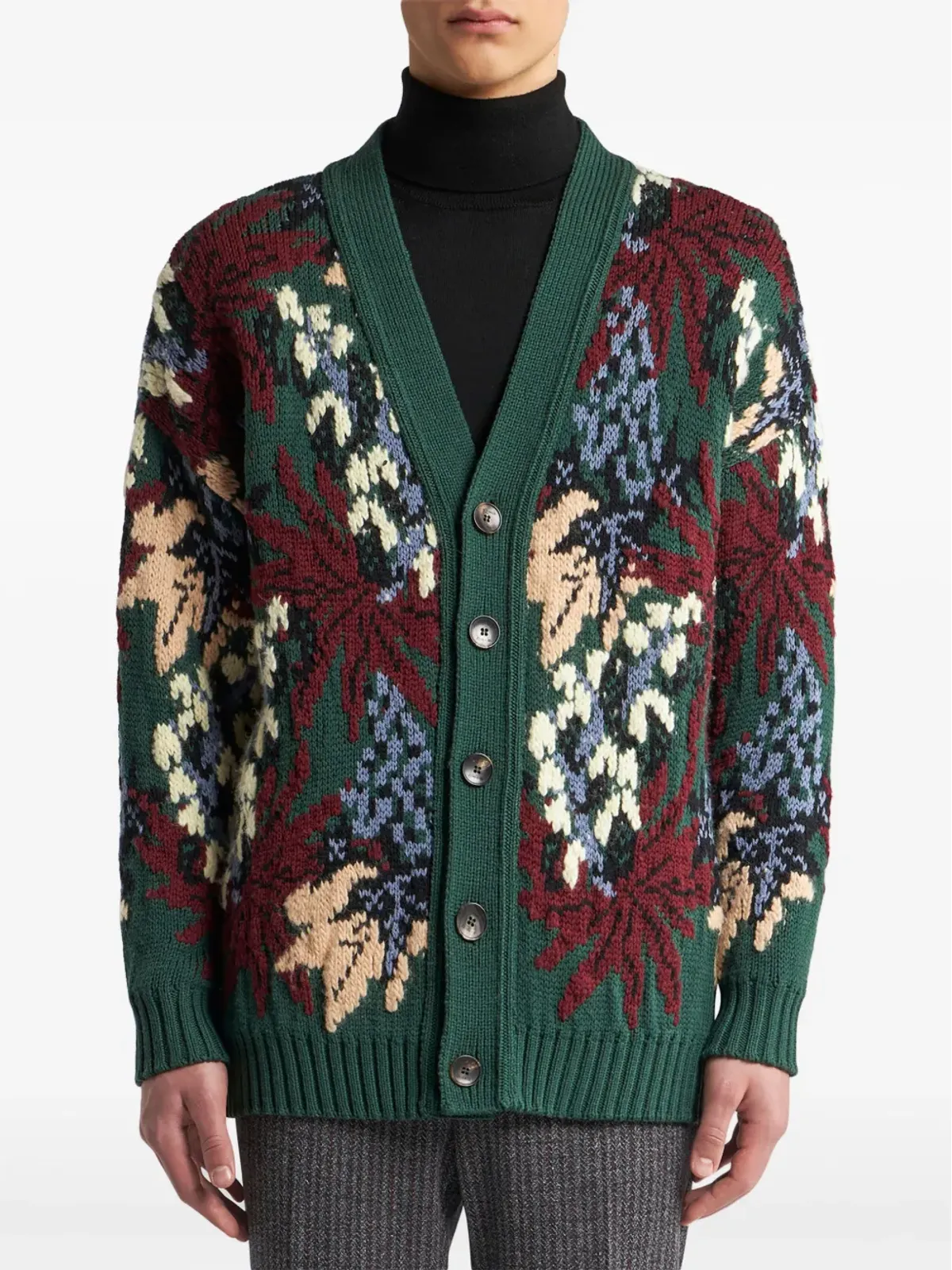ETRO Vネック ジャカード カーディガン - グリーン - 画像3