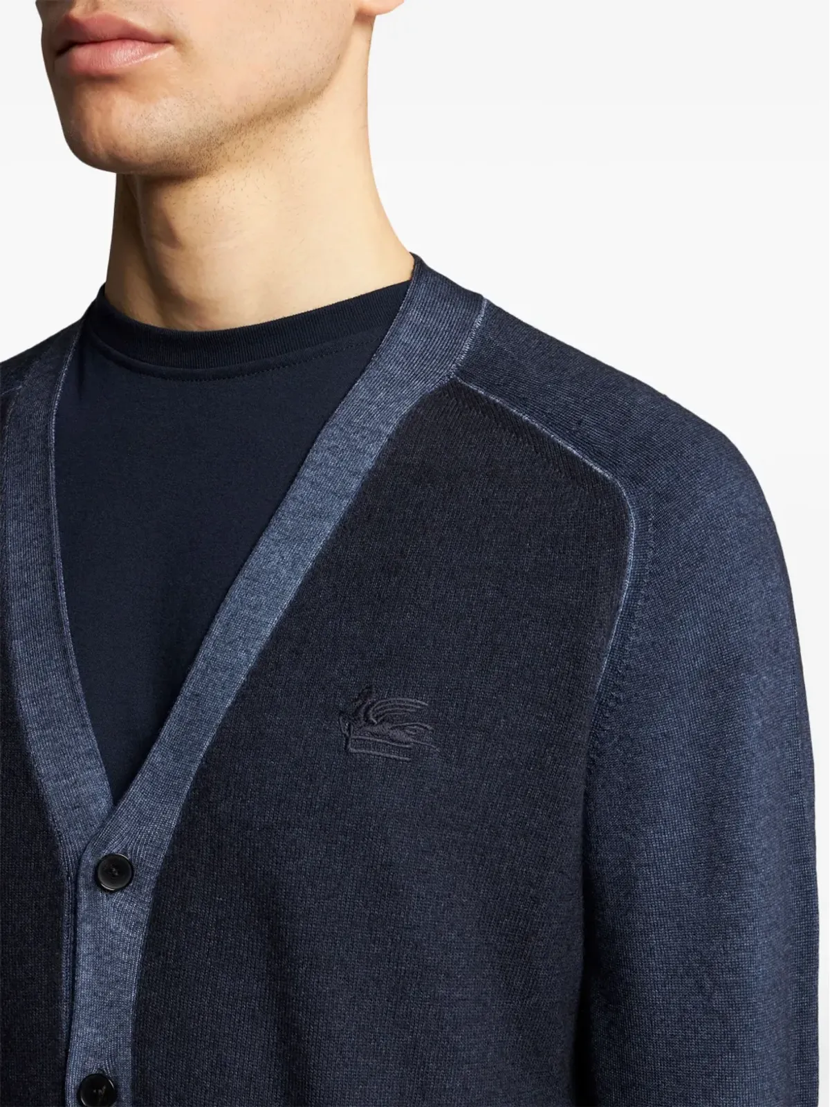 ETRO ペガソ刺繍入りウールカーディガン ブルー - 画像4